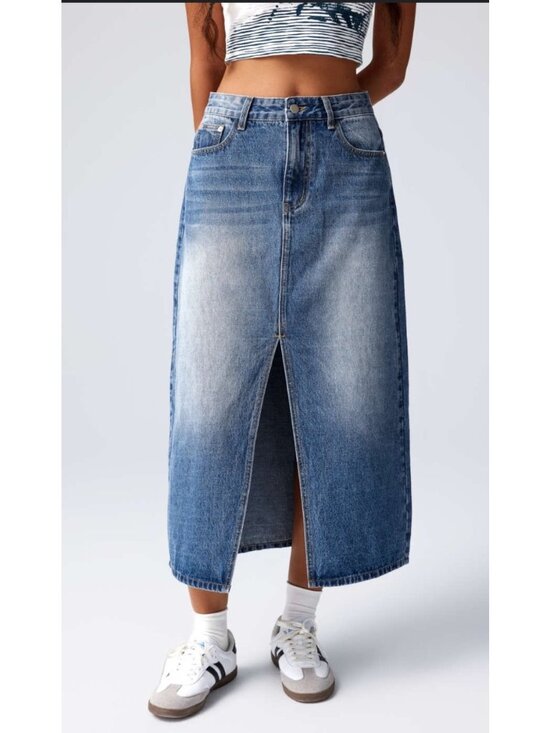 Cider Dresses & Skirts - Cider Womens Medium Wash Denim Midi Skirt With Front Slit Size L
